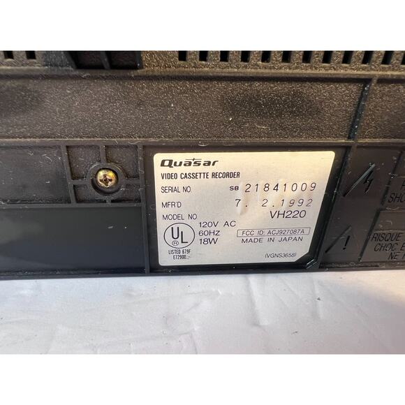 Quasar Video Cassette Recorder VHS VCR VH220 No Remote - Picture 9 of 10